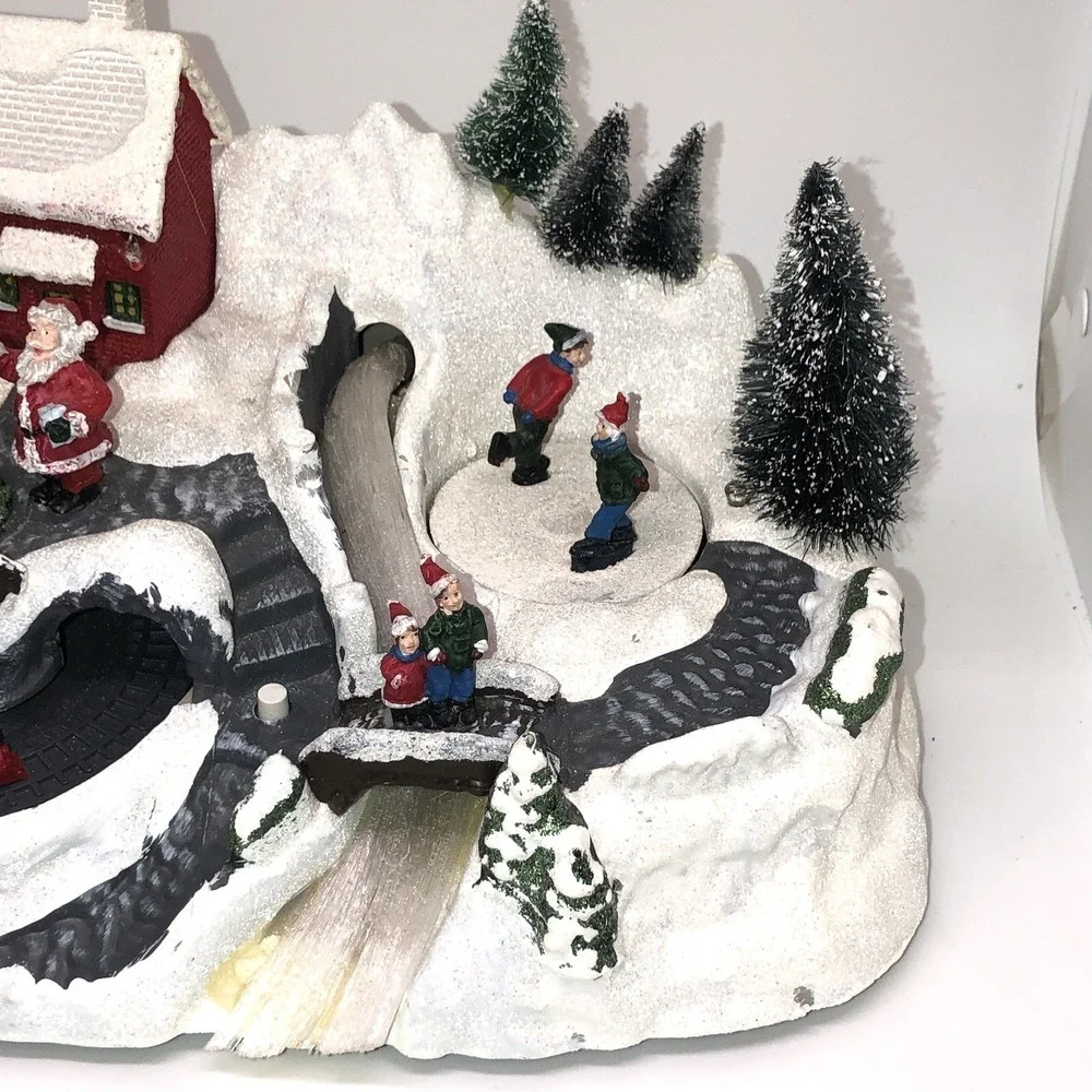 WORKING Holiday Christmas LED Fiber Optic Village Train Skaters Santa Bridge
